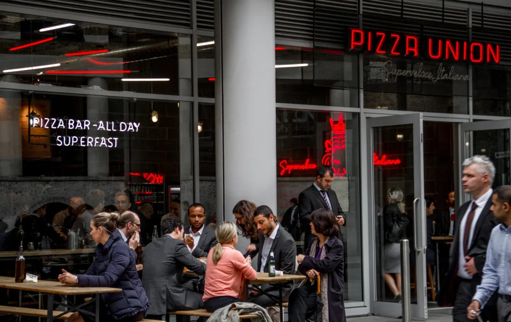 Outdoor seating at Pizza Union Spitalfields on Sandy's Row