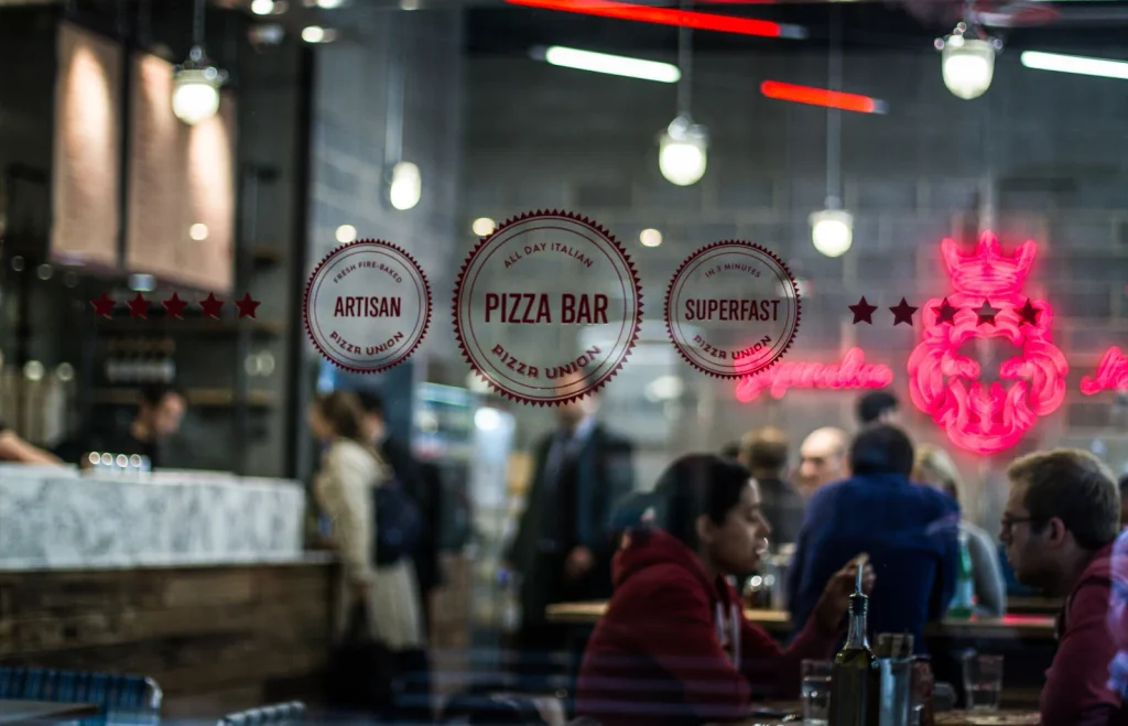 The Pizza Bar window at Pizza Union Spitalfields