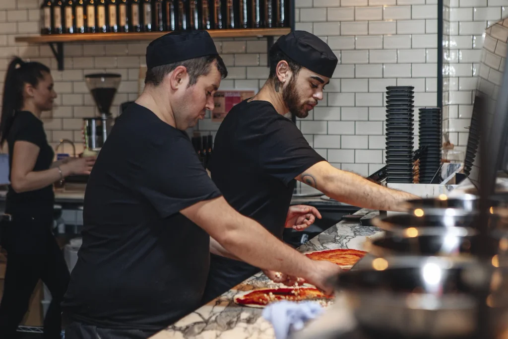 Pizzas being made to order at Pizza Union Holborn